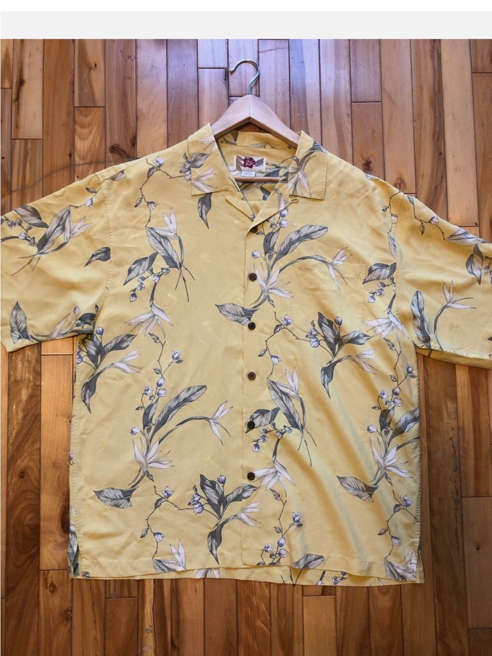 100 Silk Hawaiian Yellow Floral Button-Up Camp Shirt